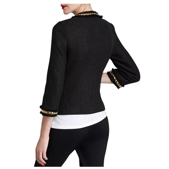 NWT Kate Spade Tabitha Tweed Wool Blazer Jacket Black Gold Studs Size 2 - Picture 2 of 7